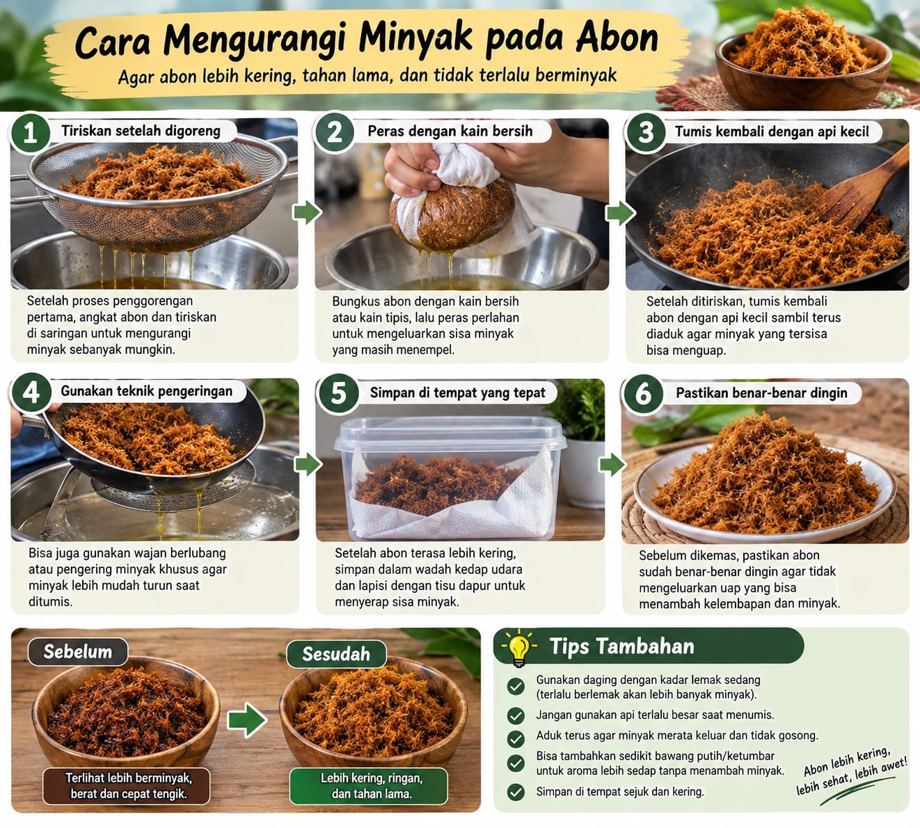 cara mengurangi minyak pada abon